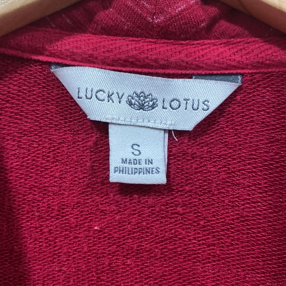 LUCKY LOTUS Jacket Brick Red Burgundy Shawl Collar Zip Sweatshirt SMALL - Picture 5 of 11